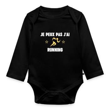 je peux pas j'ai running - Body Bébé bio manches longues - noir - Devant