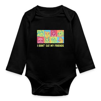 Bunny Goat Cow Friends Design for Vegans - Organic Longsleeve Baby Bodysuit - black - Front