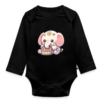 Elephant Baking Ele-bake-tion Kid's Top - Organic Longsleeve Baby Bodysuit - black - Front