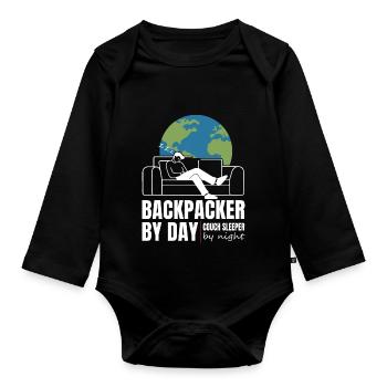 Backpacker le jour Couch Sleeper la nuit - Body Bébé bio manches longues - noir - Devant