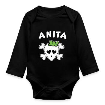 Pirate Anita Design for Girls and Women - Organic Longsleeve Baby Bodysuit - black - Front
