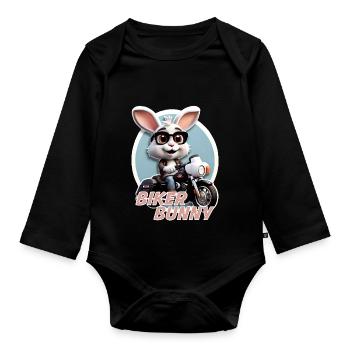 Biker Bunny - Baby Bio-Langarm-Body - Schwarz - Vorne