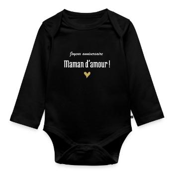 Joyeux anniversaire maman d’amour - Body Bébé bio manches longues - noir - Devant