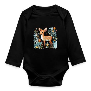 Reh Waldlandschaft Farn Hirsch für Naturfreunde - Baby Bio-Langarm-Body - Schwarz - Vorne