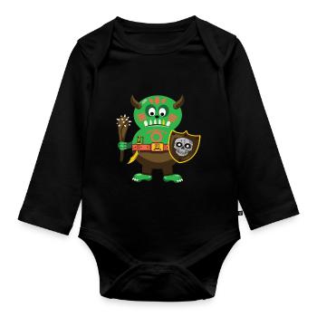 Kleiner süßer grüner Oger Design - Baby Bio-Langarm-Body - Schwarz - Vorne