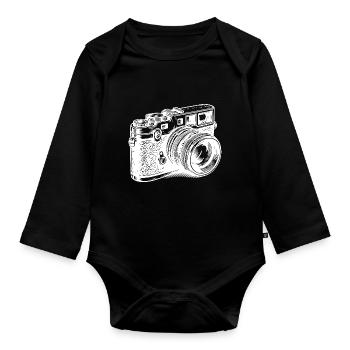 Vintage Camera Drawn - Organic Longsleeve Baby Bodysuit - black - Front