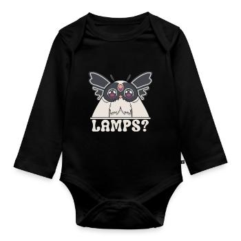 Funny owl figurine with big eyes and lamps text - Organic Longsleeve Baby Bodysuit - black - Front