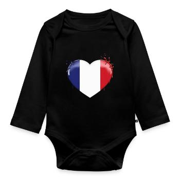 DRAPEAU DE LA FRANCE DRAPEAU COEUR FRANCE - Body Bébé bio manches longues - noir - Devant