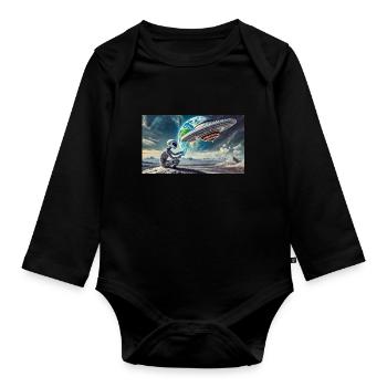 extraterrestre gris sur la surface de la lune - pilotant un OVNI. - Body Bébé bio manches longues - noir - Devant