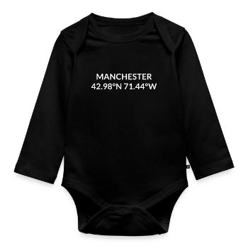 Manchester, New Hampshire, United States Coordinates - Organic Longsleeve Baby Bodysuit - black - Front