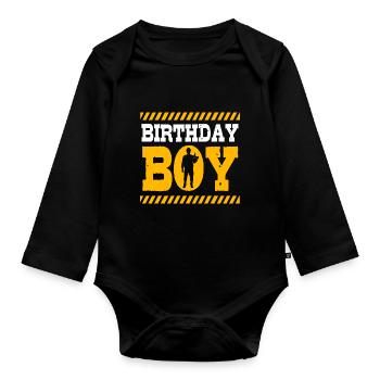 Fête d’anniversaire des enfants sur le chantier de construction - Body Bébé bio manches longues - noir - Devant
