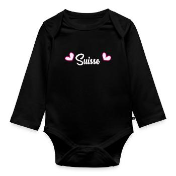 SCHWEIZ. LAND. GENF. HUMOR. FLAGGE - Baby Bio-Langarm-Body - Schwarz - Vorne