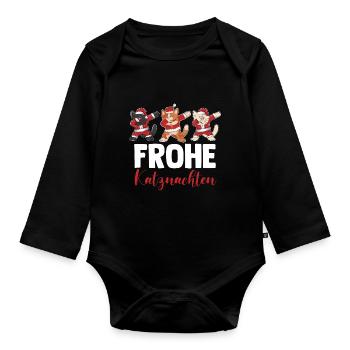Père Noël Fête de Noël Noël Chats - Body Bébé bio manches longues - noir - Devant