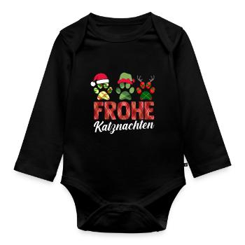 Père Noël Fête de Noël Noël Chats - Body Bébé bio manches longues - noir - Devant