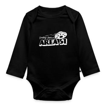 Greetings From Area 51 Vintage Funny Alien Gift - Organic Longsleeve Baby Bodysuit - black - Front