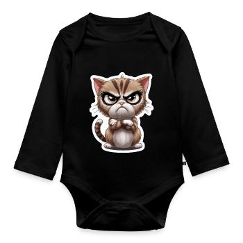 Lustige grimmige Katze – Cartoon-Motiv für Tierfre - Baby Bio-Langarm-Body - Schwarz - Vorne