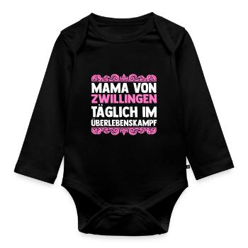 Mom of twins - Organic Longsleeve Baby Bodysuit - black - Front