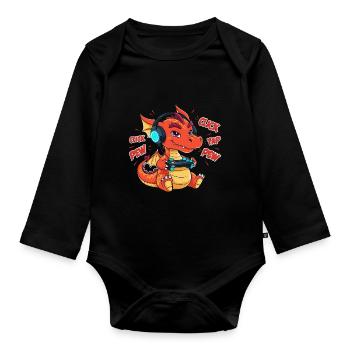 Gaming Dragon Gamer Kids Video Games - Organic Longsleeve Baby Bodysuit - black - Front