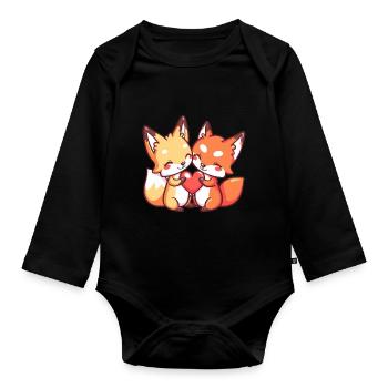 Fuchs Paar Liebe Valentinstag - Baby Bio-Langarm-Body - Schwarz - Vorne