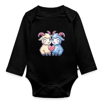Chèvre de montagne Couple Amour Chèvre Saint-Valentin - Body Bébé bio manches longues - noir - Devant