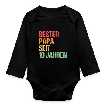 Papa 10 Jahre Vater Geschenk - Baby Bio-Langarm-Body - Schwarz - Vorne