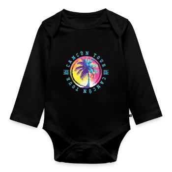 Cancun Tour Palm Trees Multicolored - Organic Longsleeve Baby Bodysuit - black - Front