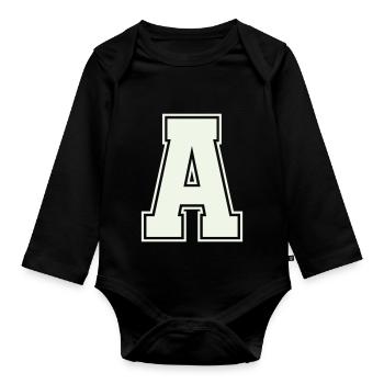 A Letter - Organic Longsleeve Baby Bodysuit - black - Front