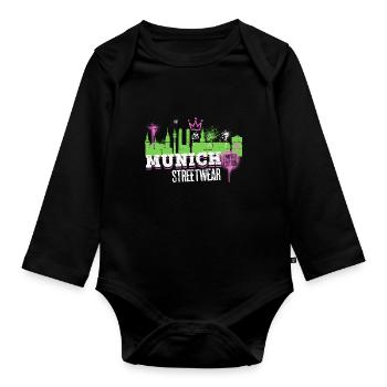 Munich Munich Skyline City Germany Graffiti - Organic Longsleeve Baby Bodysuit - black - Front