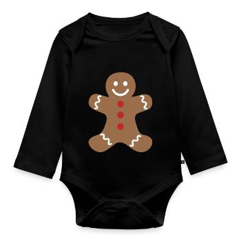 Gingerbread man - Organic Longsleeve Baby Bodysuit - black - Front