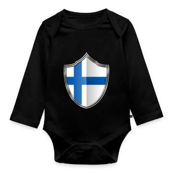 manteau Finlande drapeau des bras d'argent 015 - Body Bébé bio manches longues - noir - Devant