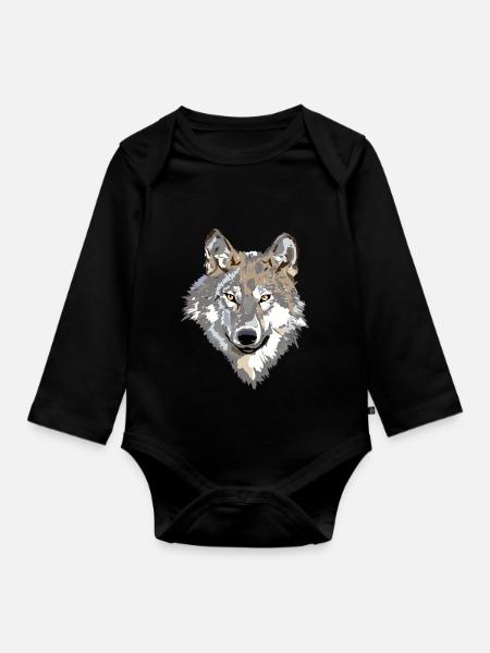 Wolf - Baby Bio-Langarm-Body - Schwarz
