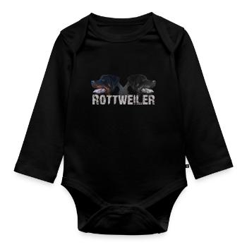 Rottweiler, dog sports, dog head, service dog, dog, - Organic Longsleeve Baby Bodysuit - black - Front