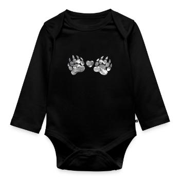 Paws paws heart camouflage - Organic Longsleeve Baby Bodysuit - black - Front