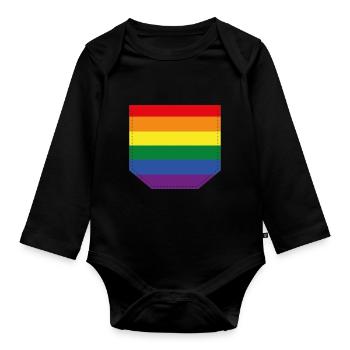 Breast pocket LGBT colorful gift idea - Organic Longsleeve Baby Bodysuit - black - Front