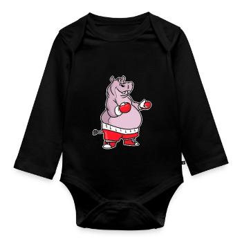 Hippopotame boxe - Body Bébé bio manches longues - noir - Devant