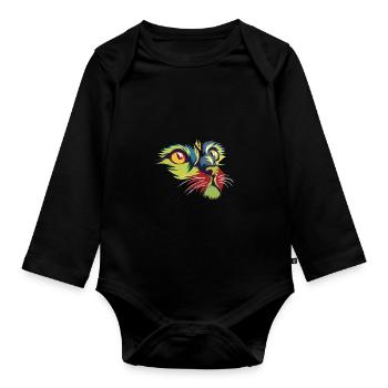 Rainbow Cat - Premium Design - Organic Longsleeve Baby Bodysuit - black - Front
