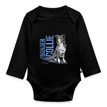Border Collie - Baby Bio-Langarm-Body - Schwarz - Vorne