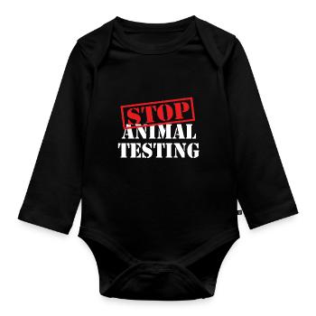 stop animal testing - animal rights - Body Bébé bio manches longues - noir - Devant