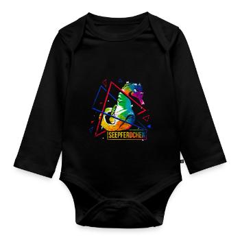 Seahorse polygon gift - Organic Longsleeve Baby Bodysuit - black - Front