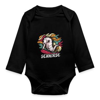 Seepferdchen Geschenk - Baby Bio-Langarm-Body - Schwarz - Vorne