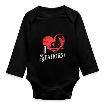 Seahorse gift - Organic Longsleeve Baby Bodysuit - black - Front