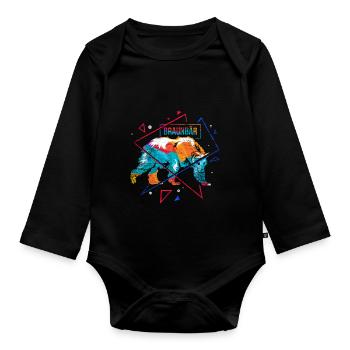 Brown bear polygon - Organic Longsleeve Baby Bodysuit - black - Front