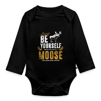 Moose gift - Organic Longsleeve Baby Bodysuit - black - Front