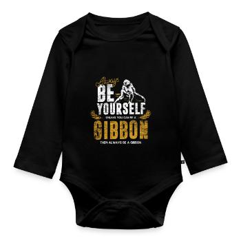 Gibbon Geschenk - Baby Bio-Langarm-Body - Schwarz - Vorne