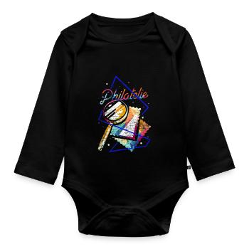 Philatélie cadeau polygone - Body Bébé bio manches longues - noir - Devant