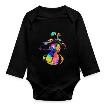 Cadeau de violoncelle - Body Bébé bio manches longues - noir - Devant