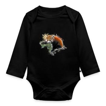Panda rouge - Body Bébé bio manches longues - noir - Devant
