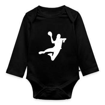 Handball player Handball player jump throwing block - Organic Longsleeve Baby Bodysuit - black - Front