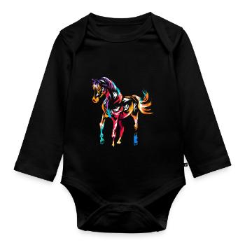 Cheval arabe - Body Bébé bio manches longues - noir - Devant
