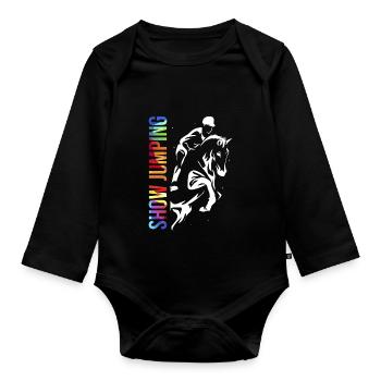 Show Jumping Springreiten Reiten - Baby Bio-Langarm-Body - Schwarz - Vorne